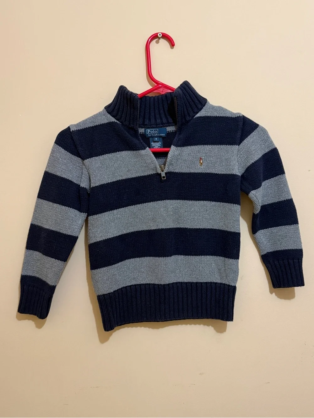 Ralph Lauren Navy & Gray Striped Half-Zip Pullover