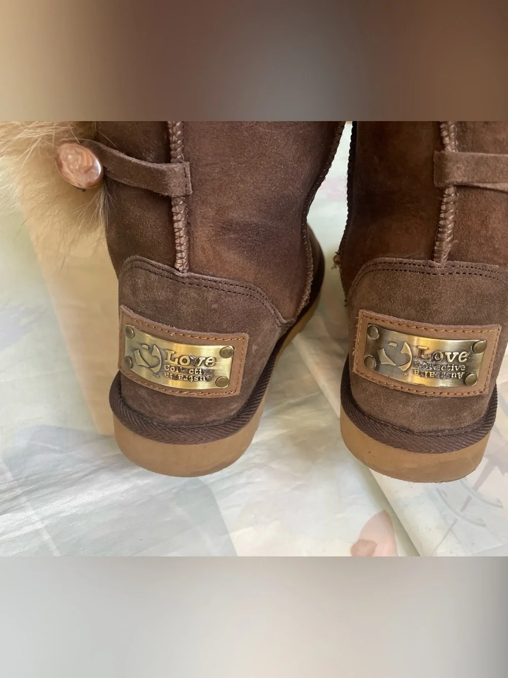 Love Collective Australia Tall Sheepskin Fur Trim Lined Boots Women’s Brown AU 5
