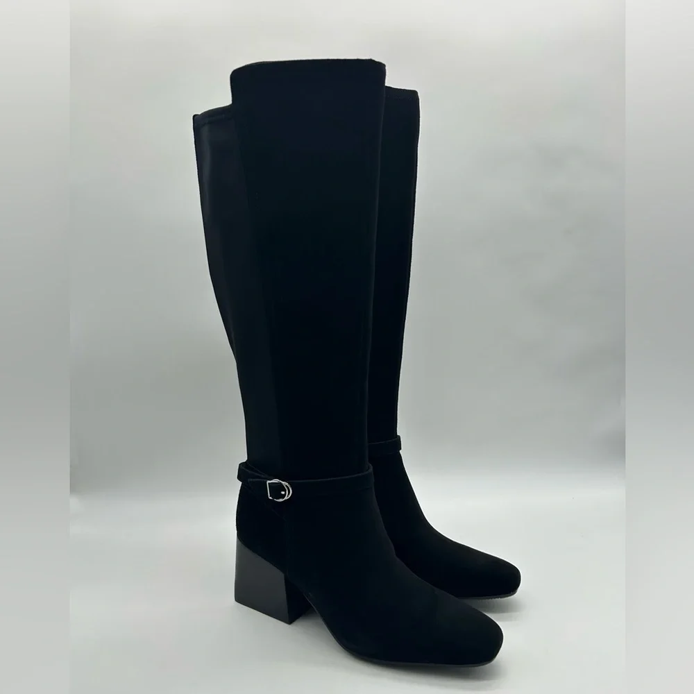 Blondo Twyla Waterproof Tall Boots Black Suede Size 9M Block Heel New In Box