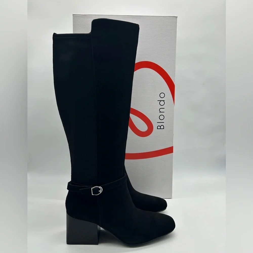 Blondo Twyla Waterproof Tall Boots Black Suede Size 9M Block Heel New In Box