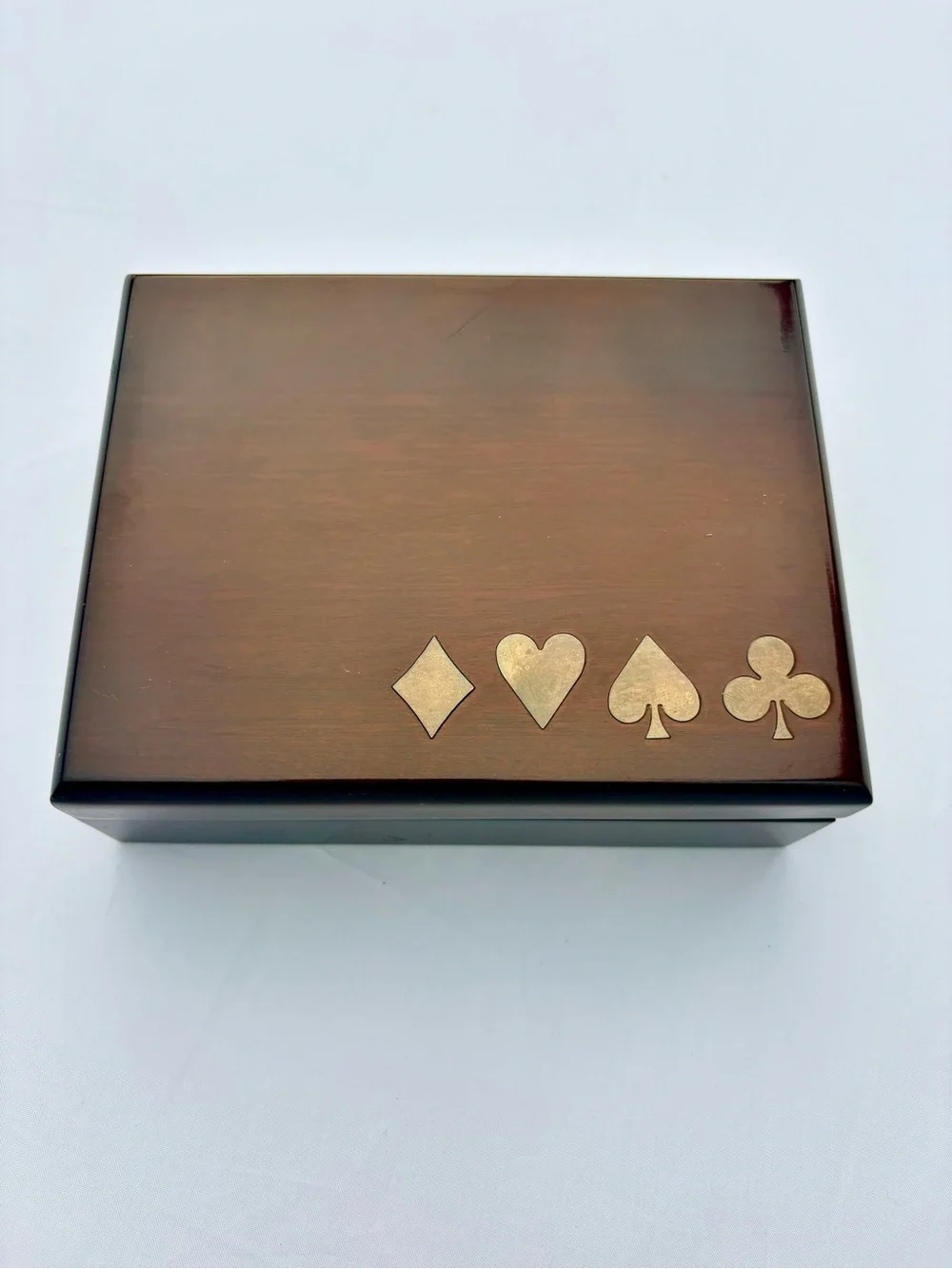 Wooden Keepsake or Card Deck Box with Brass Inlay