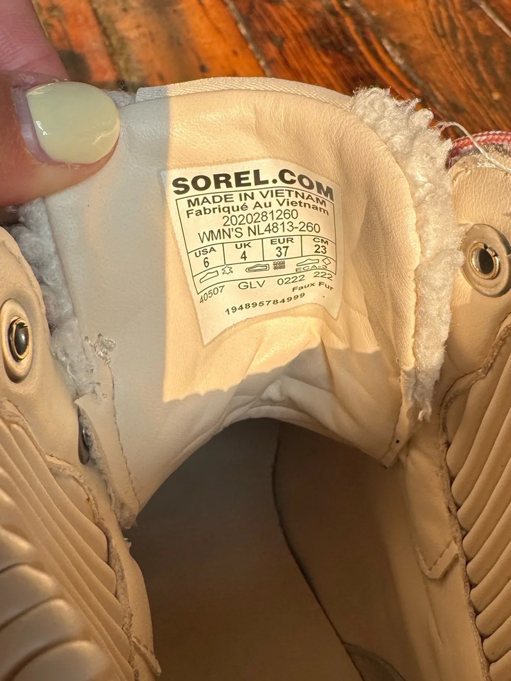 Sorel Shearling-Textured Lace-Up Boots in Cream with Pink Laces