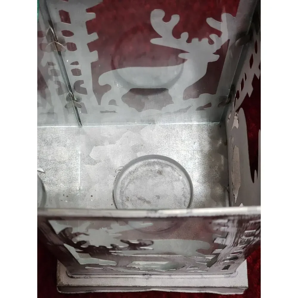 NWT FARMHOUSE REINDEER HOLIDAY LANTERN LAMP Tealight Holder Metal/Glass Pier 1