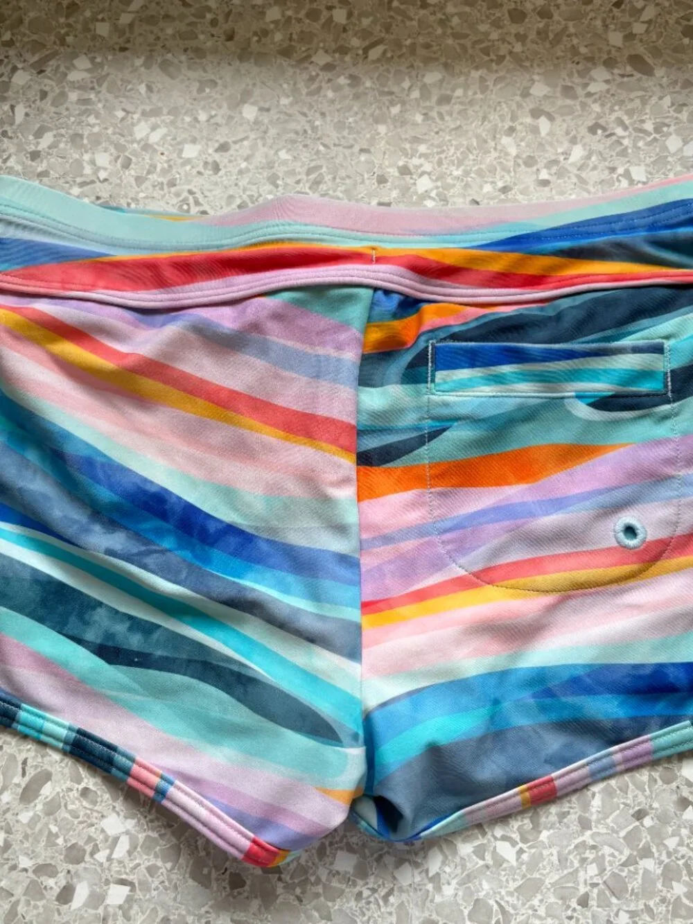 Athleta Girl Cannonball Swim Shorts Rainbow Stripe L 12 Board Shorts UPF