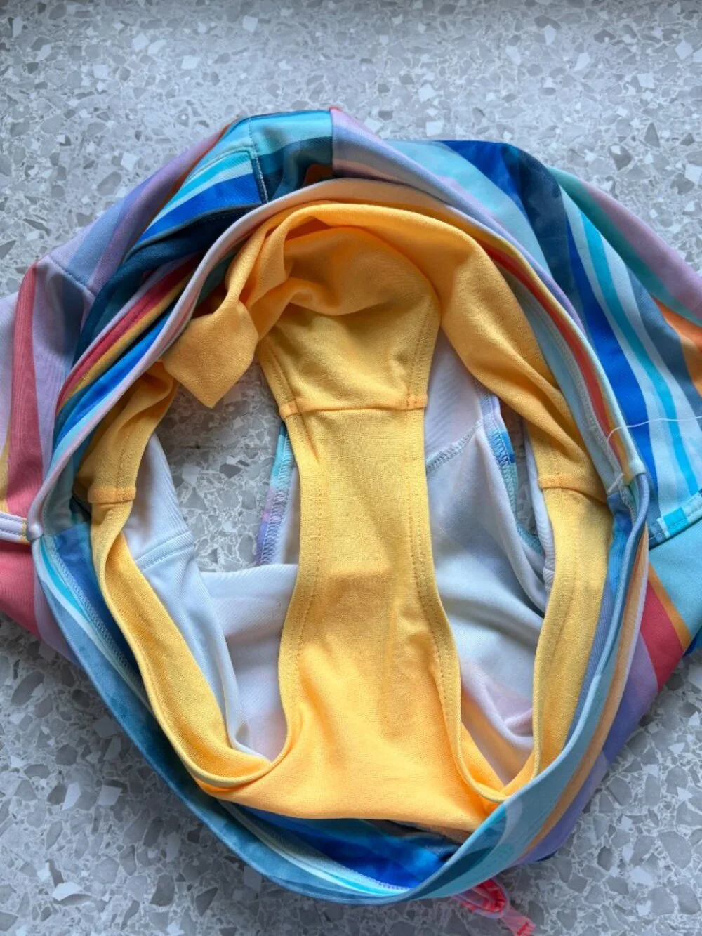 Athleta Girl Cannonball Swim Shorts Rainbow Stripe L 12 Board Shorts UPF