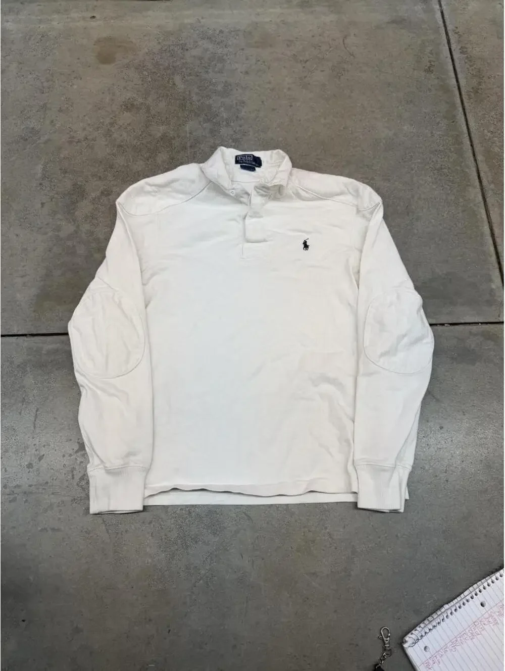 vintage polo ralph lauren white rugby polo shirt size medium HAS STAIN