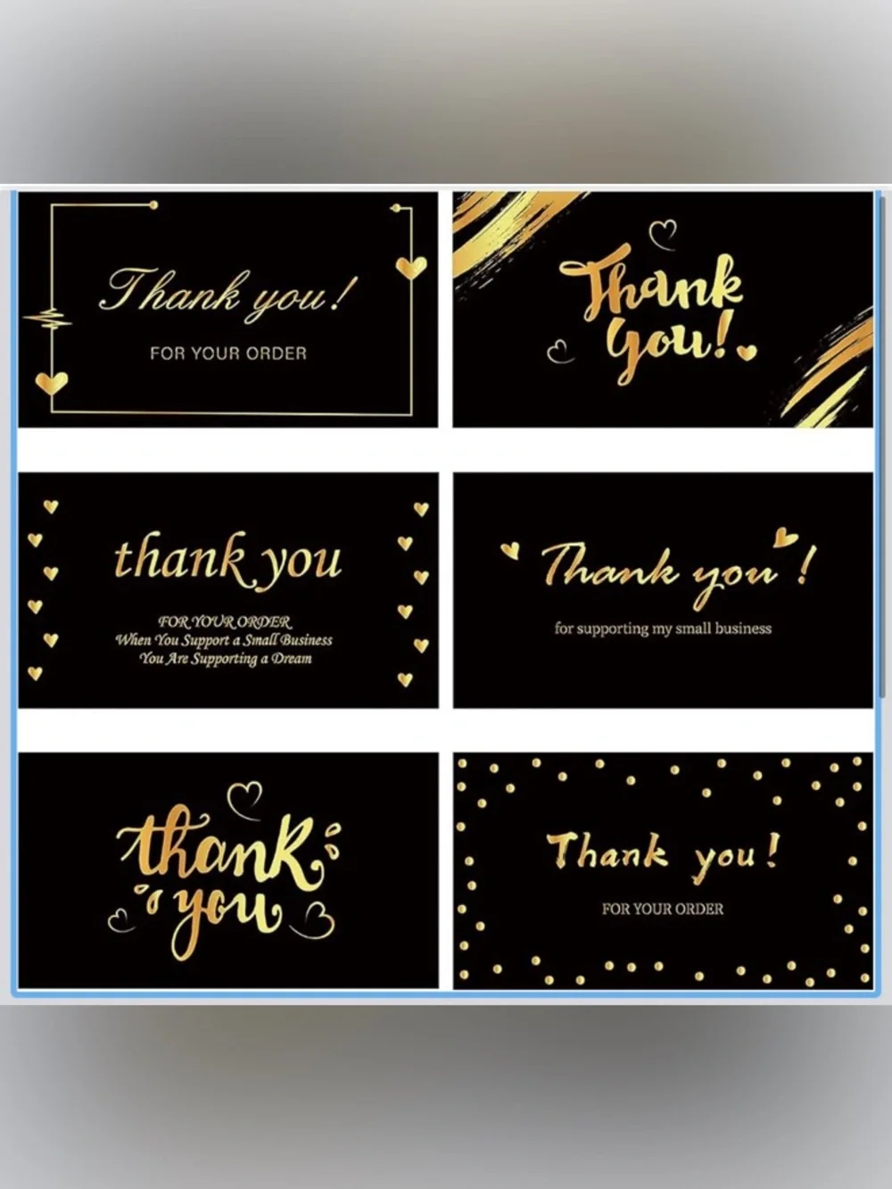 30 Gold Foil Thank You Cards | 6 Elegant Designs | Small Business Packaging
