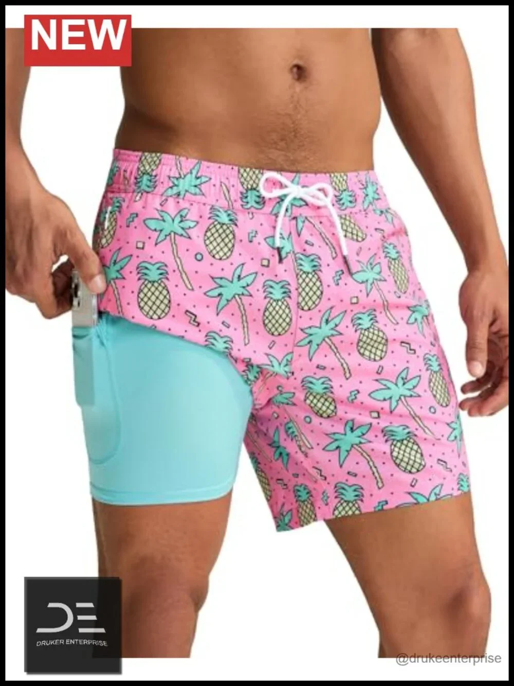 Men's Swim Trunks with Compression Liner, Quick Dry, Zipper Pockets, 5 Inch