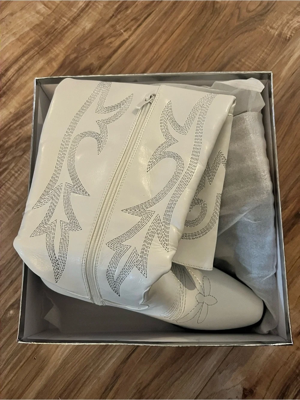 White Embroidered Western Thigh-High Boots NWOT
