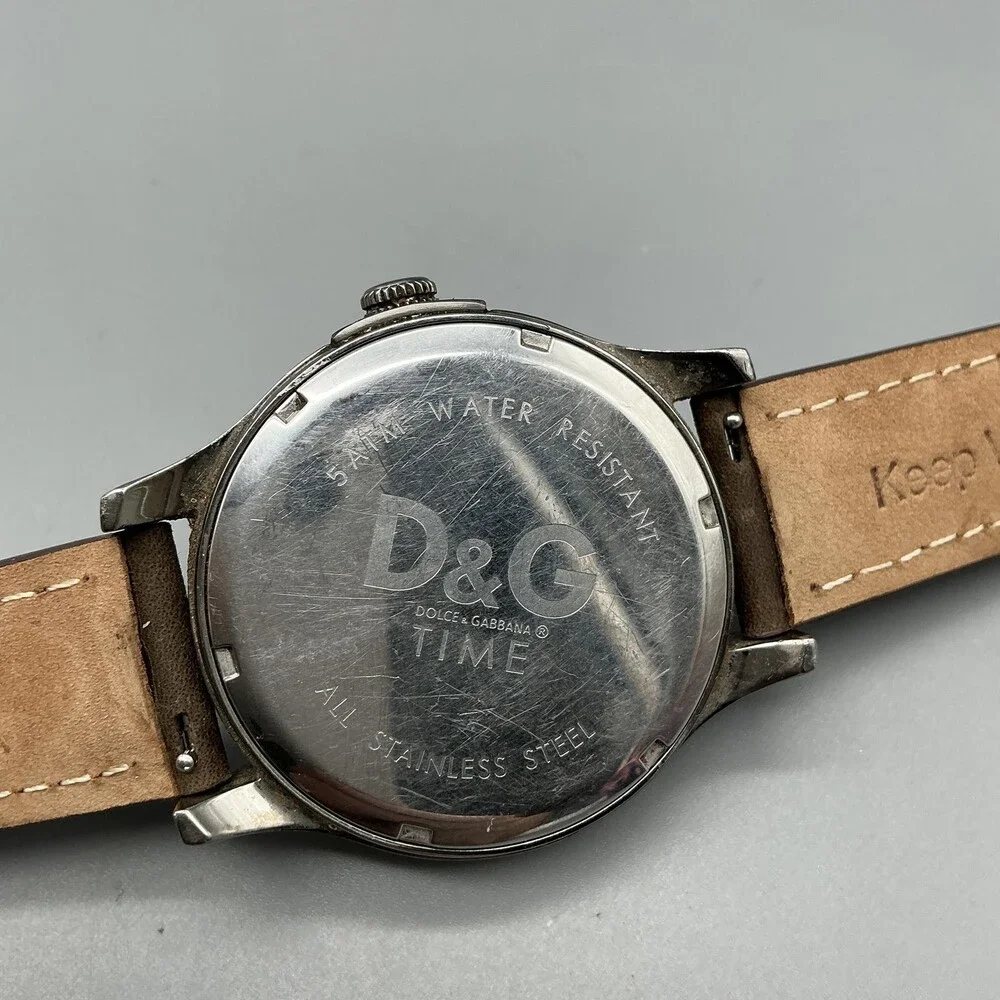 Dolce&Gabbana D&G Time Mens Watch 43mm Gray Dial Brown Leather Date New Battery