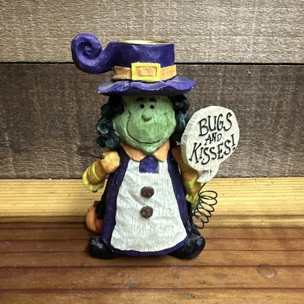 Halloween Witch Taper Candlestick Holder Figurine 