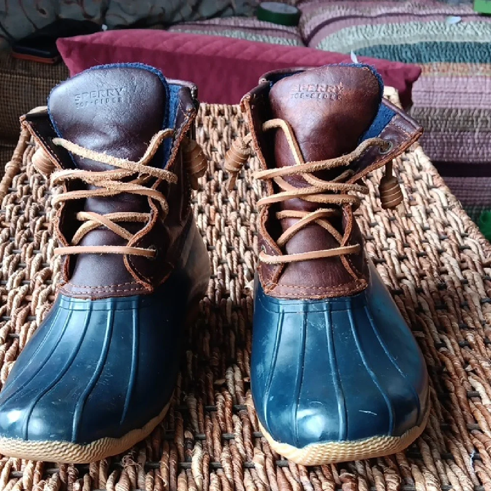Brown and Blue Sperry Boots