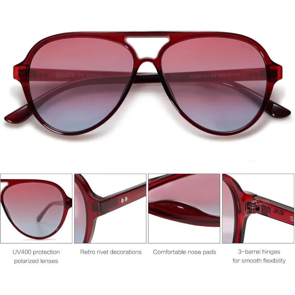 Retro Aviator Sunglasses Women Men Polarized UV400 Plastic Frames