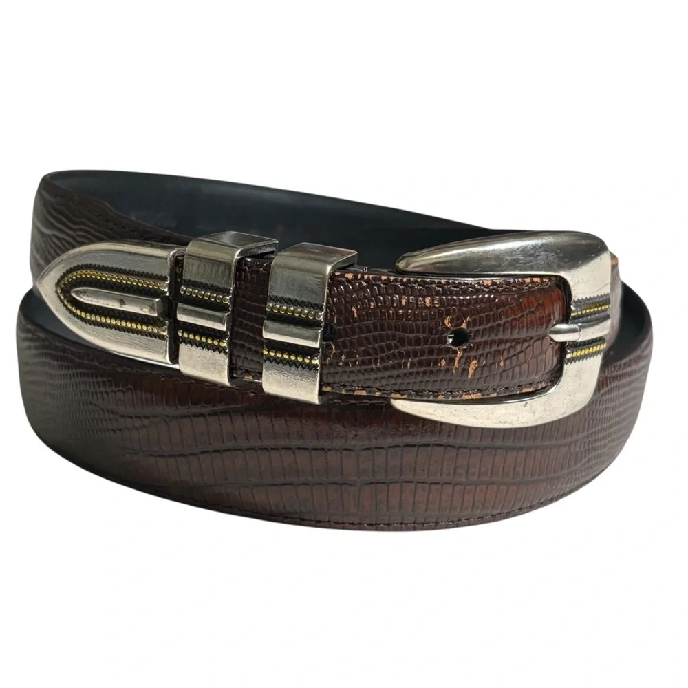Brown Alligator Embossed Leather Belt Western Southwestern Men's Size 42