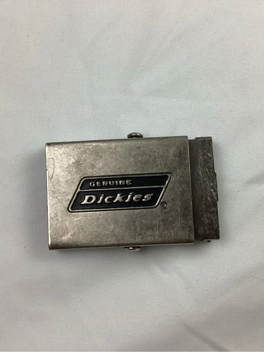 Dickies Silver Metal Belt Buckle with Black Logo Panel