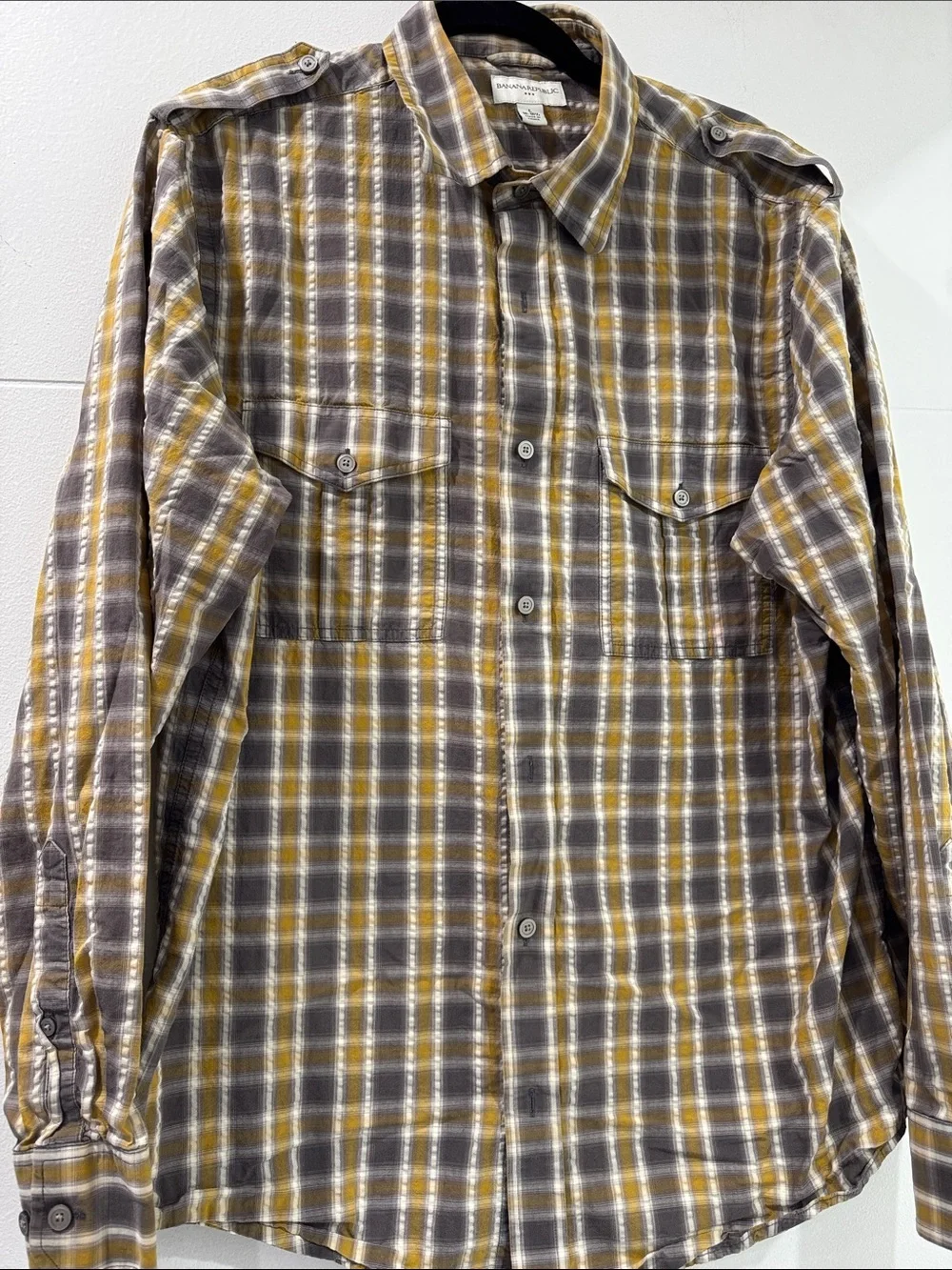 Banana Republic Yellow & Gray Plaid Lightweight Shirt Jacket