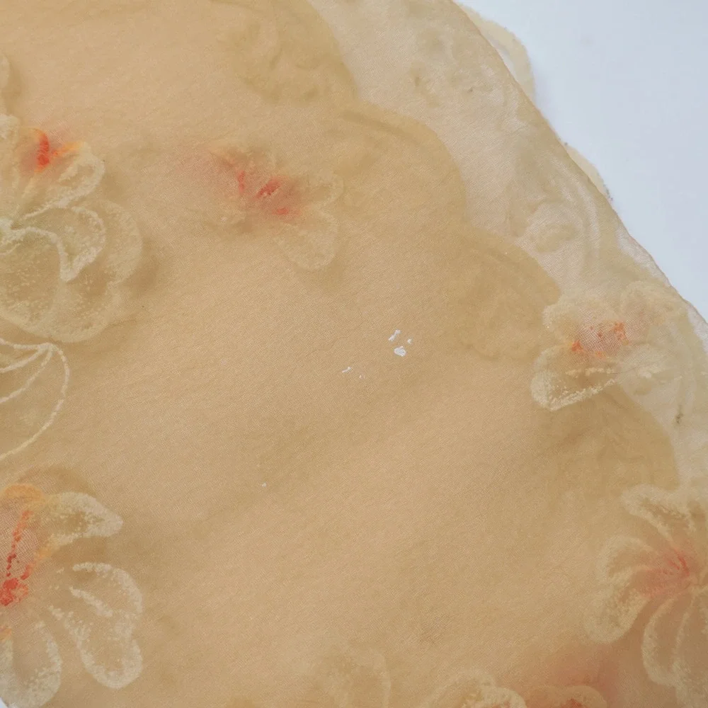 Vintage Floral Embroidered Sheer Scalloped Square Scarf Japan Nylon Cream Pink