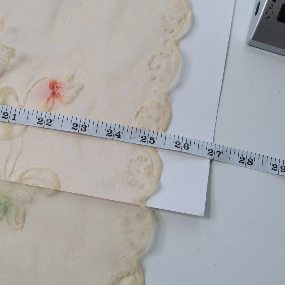 Vintage Floral Embroidered Sheer Scalloped Square Scarf Japan Nylon Cream Pink