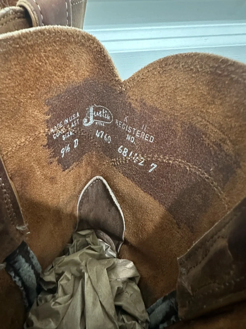 Justin Boots Tan Suede Western Work Boots SZ 9.5