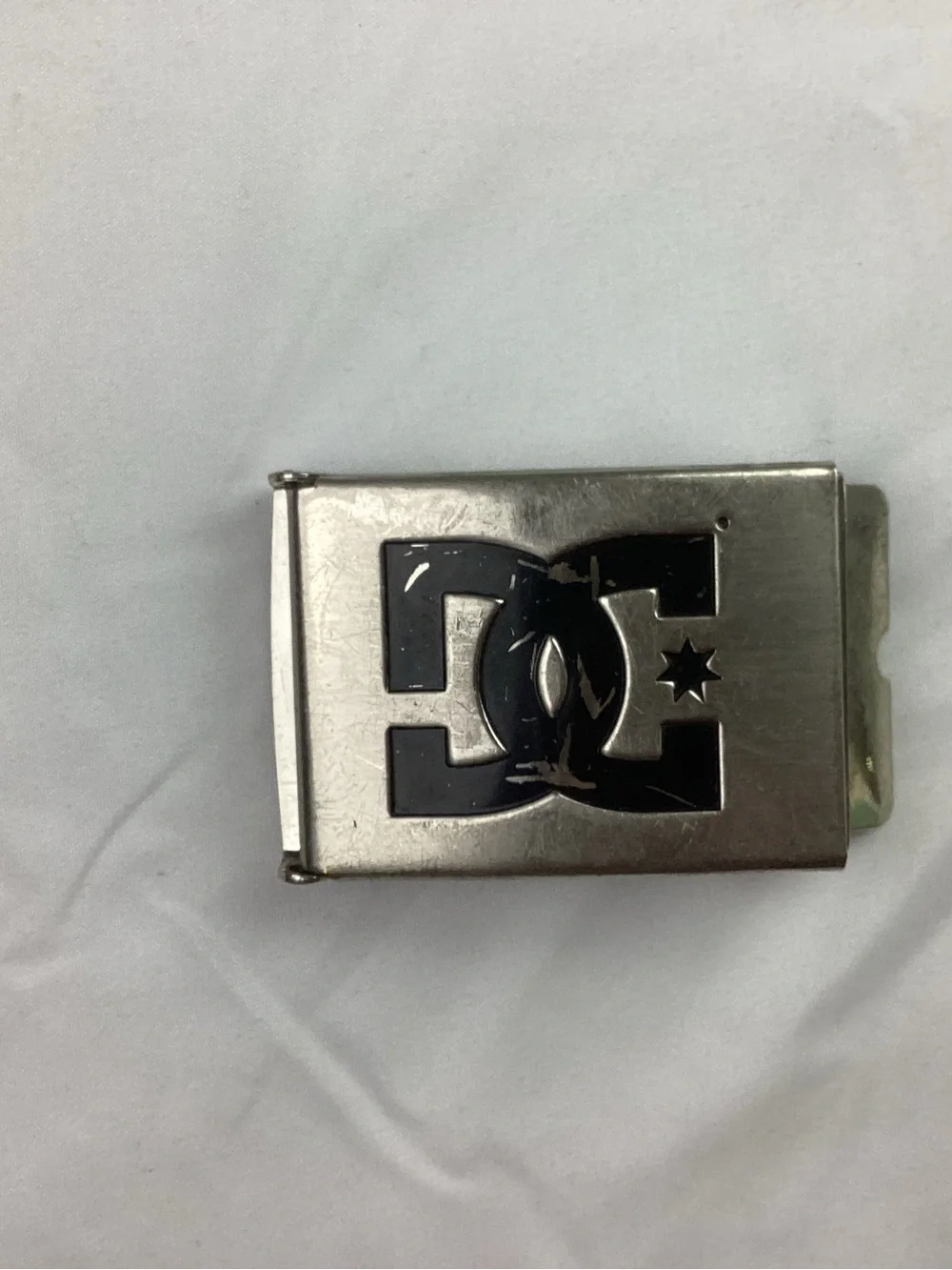 DC Metal Belt Buckle in Silver with Black Logo