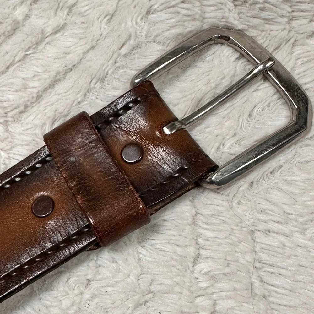 Men's Thick  Brown Leather Tooled Cowhide Belt,  38