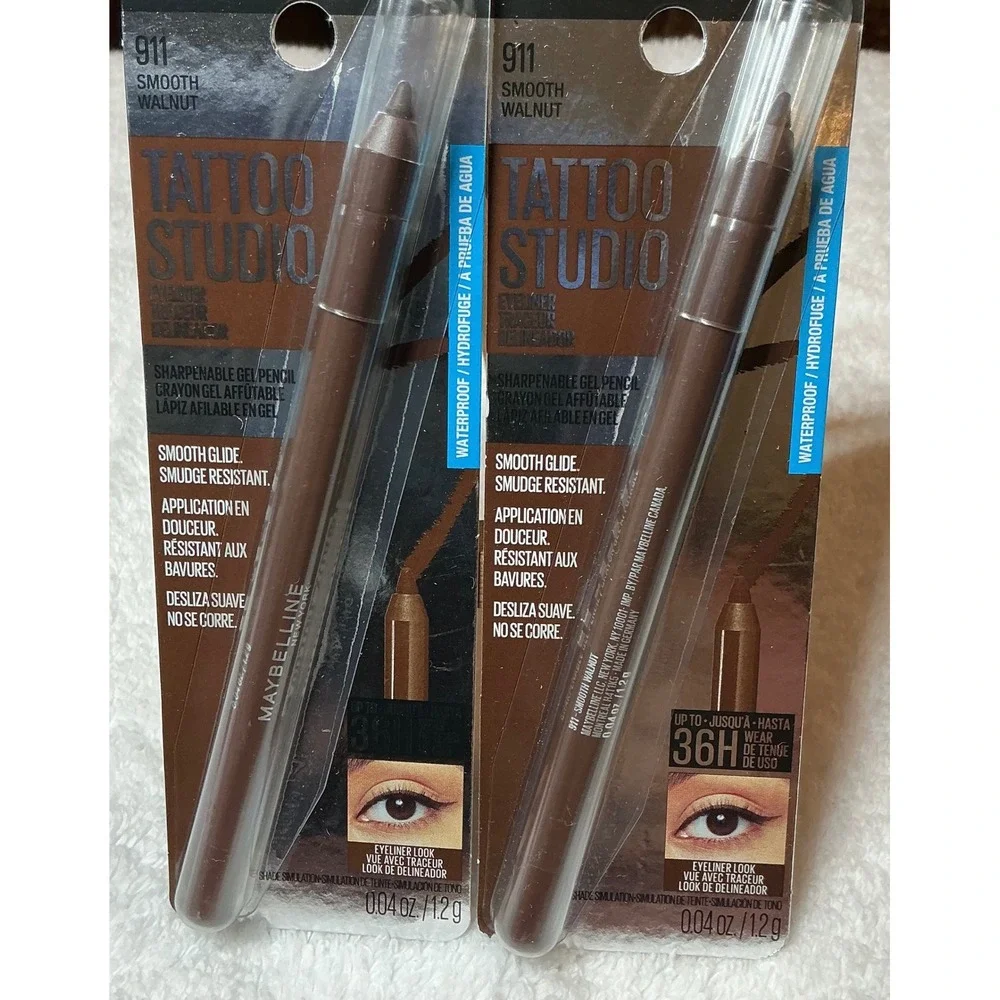 Maybelline Tattoo Studio Gel Eyeliner 911 Smooth Walnut 0.04 oz Lot of 2 New