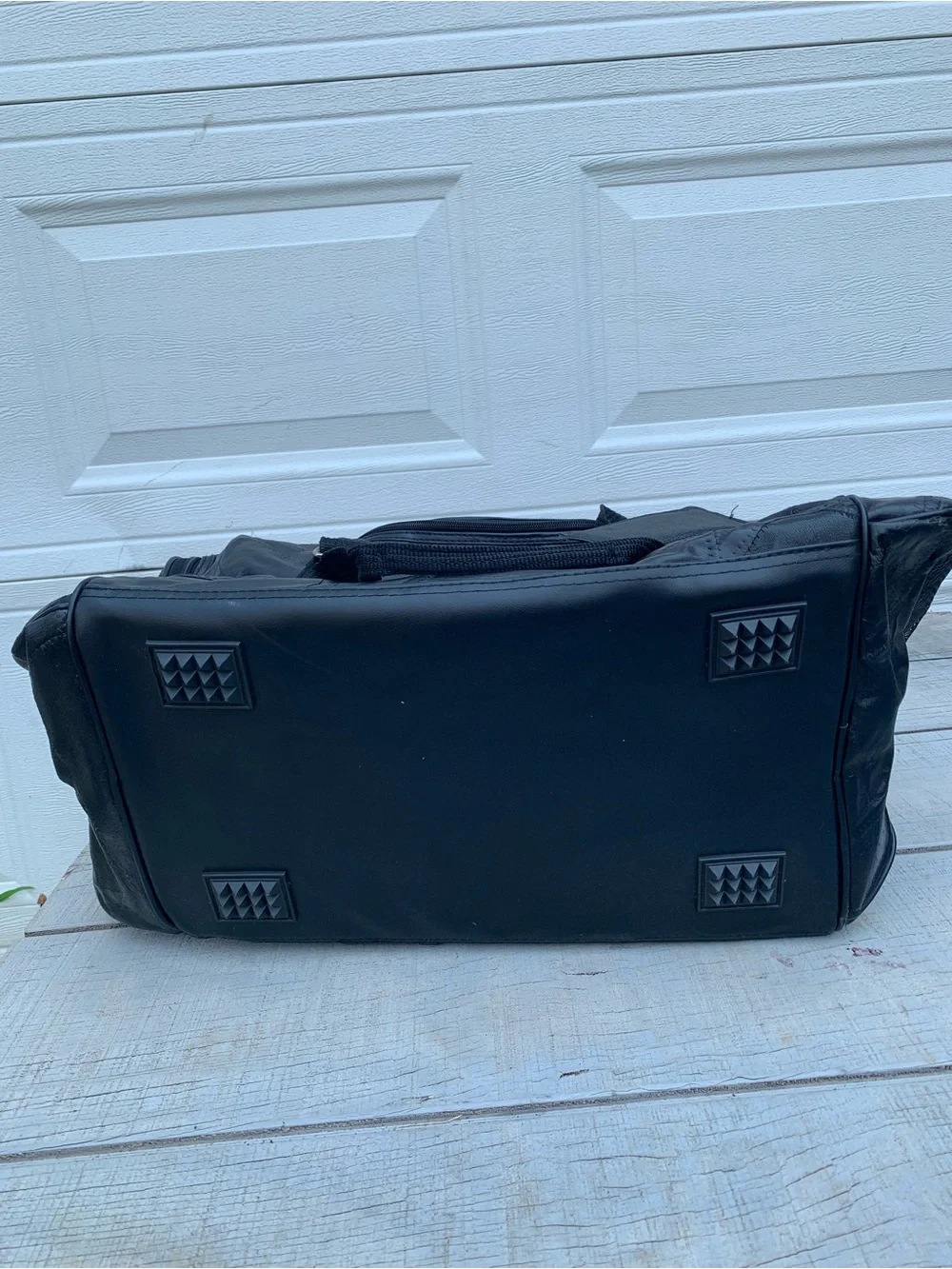 Vintage Seville Black Leather Patchwork Weekender Duffle Travel Bag Gym Pockets