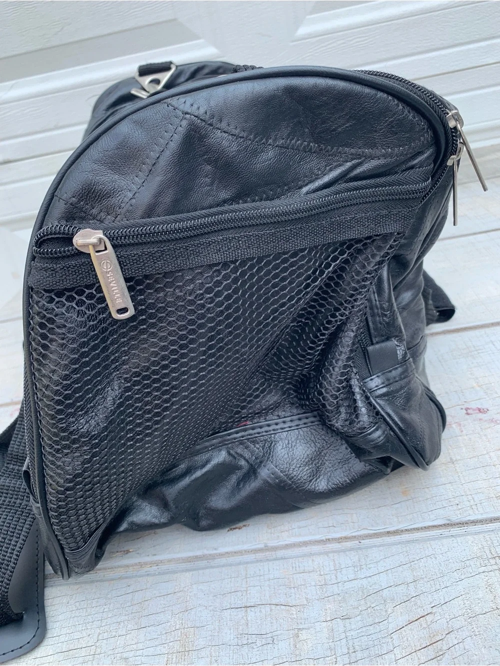 Vintage Seville Black Leather Patchwork Weekender Duffle Travel Bag Gym Pockets