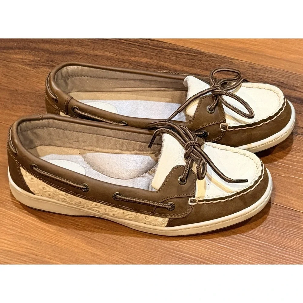 Bass Marlin Men's Boat Shoes Brown/White Leather Lace-Up US 7.5 M 3209-261
