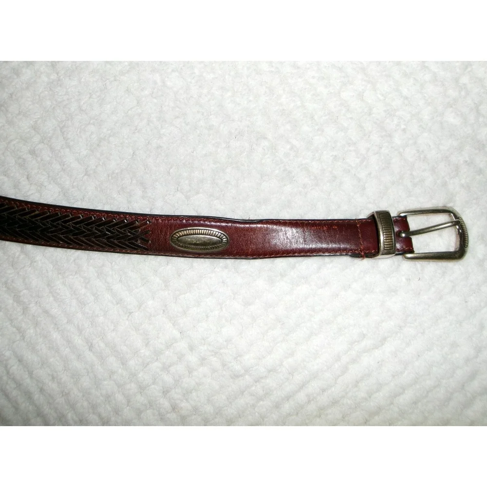 Fossil Mens 44 Leather Belt Brown Braided Western Concho