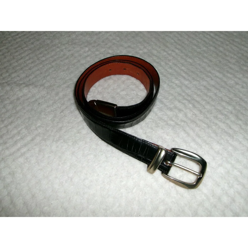 Back 9 Golf Belt Mens 40 Leather Black Faux Crocodile Embossed Silver Tip USA