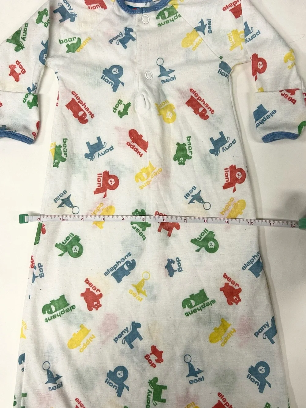 Vintage 1980s Carters Baby Sleep Gown 3-6 Months White Animal Print Tie Bottom
