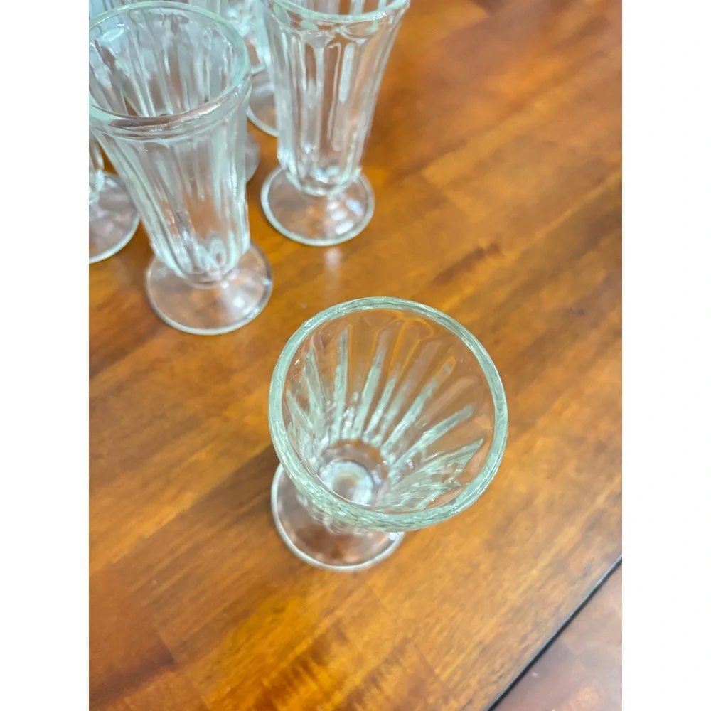 Vintage Soda Fountain Glasses Set of 11 Clear Paneled Glass Ice Cream Parfait