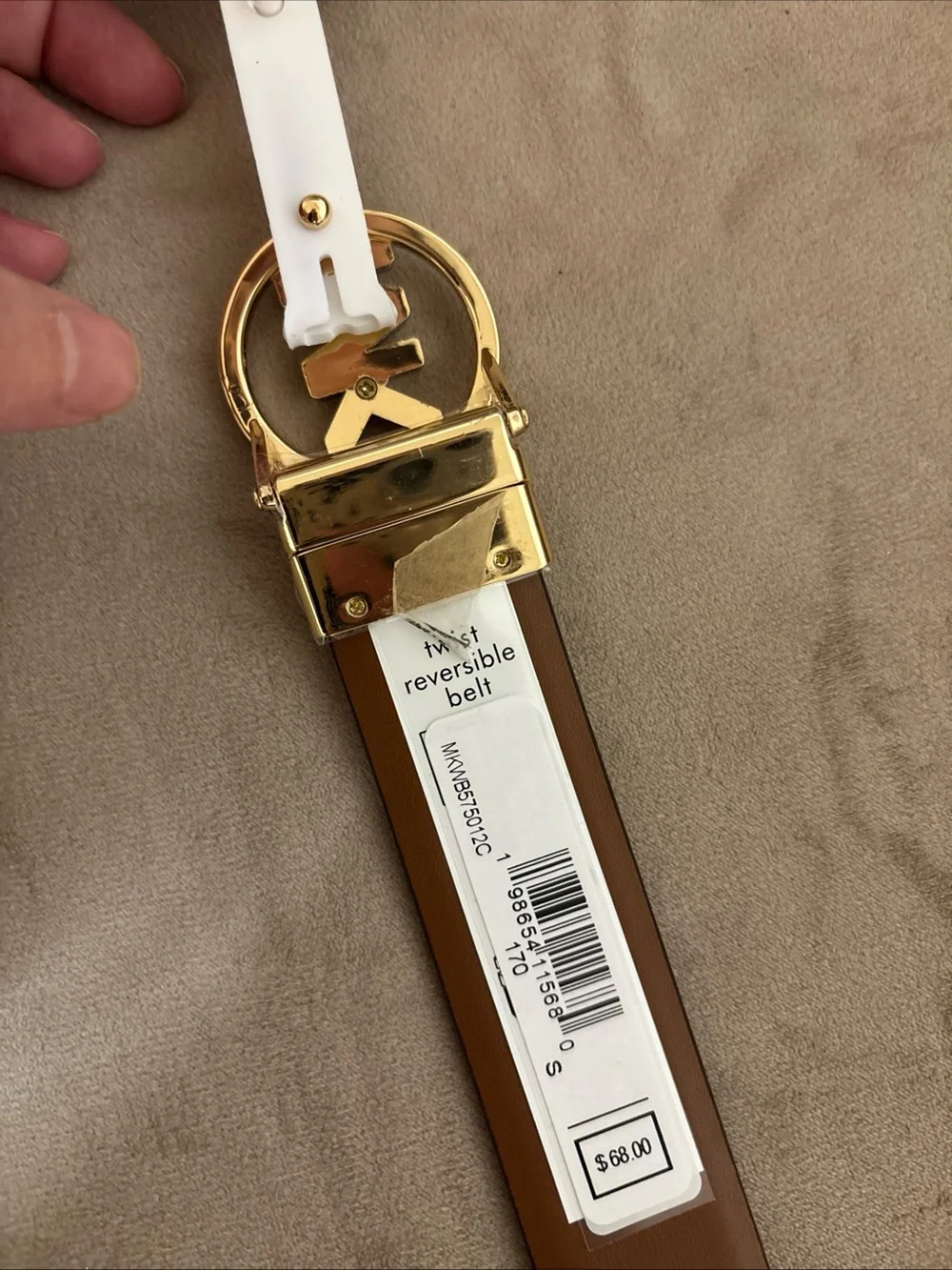 Authentic Michael Kors Reversible Logo Monogram Belt Brown/Vanilla Size Small