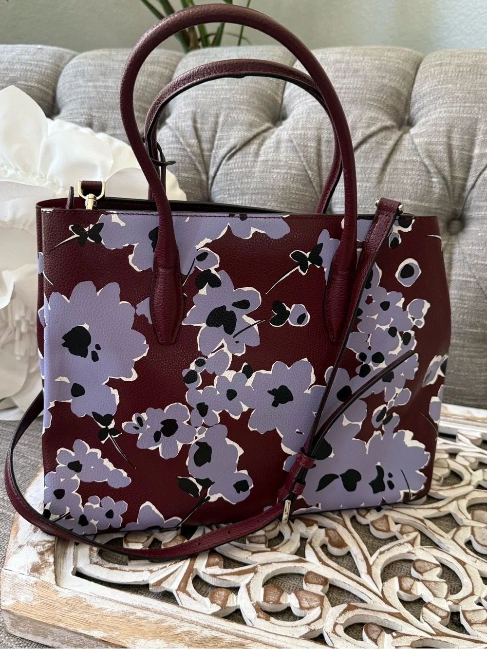 kate spade Eva Floral Leather Tote Handbag Crossbody Purse