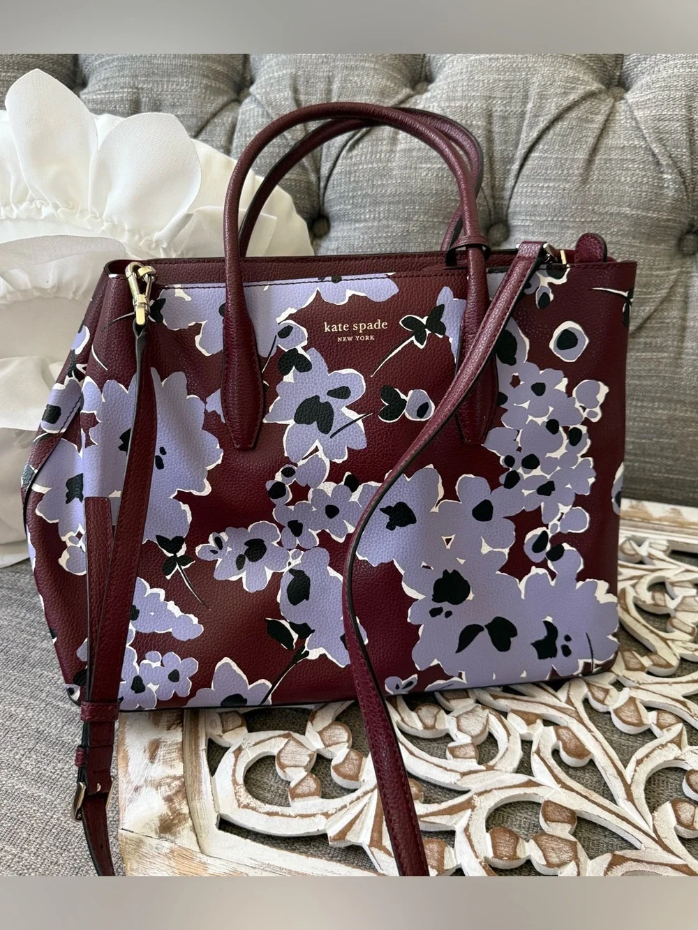 kate spade Eva Floral Leather Tote Handbag Crossbody Purse