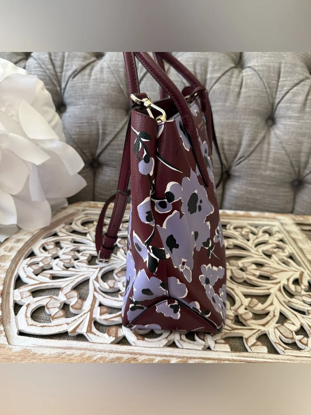 kate spade Eva Floral Leather Tote Handbag Crossbody Purse