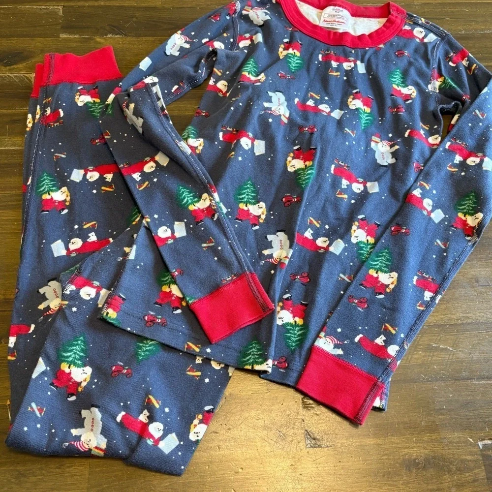 Hanna Andersson Boys Santa Claus Funny Sled Printed Pajamas Pants Long Sleeve 12