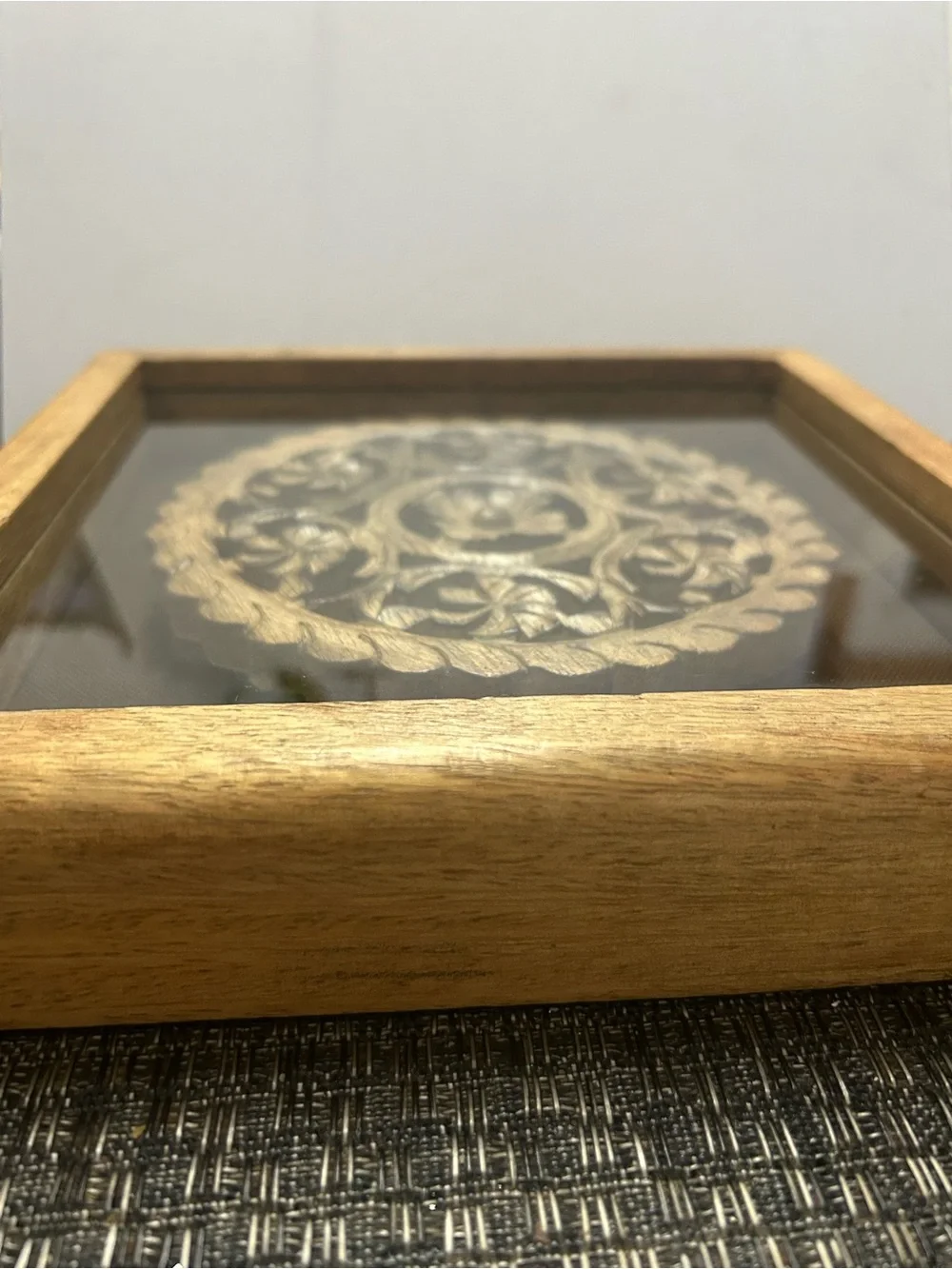 Hand Carved Wood Fretwork Framed Shadow Box Wall Art Medallion Decor