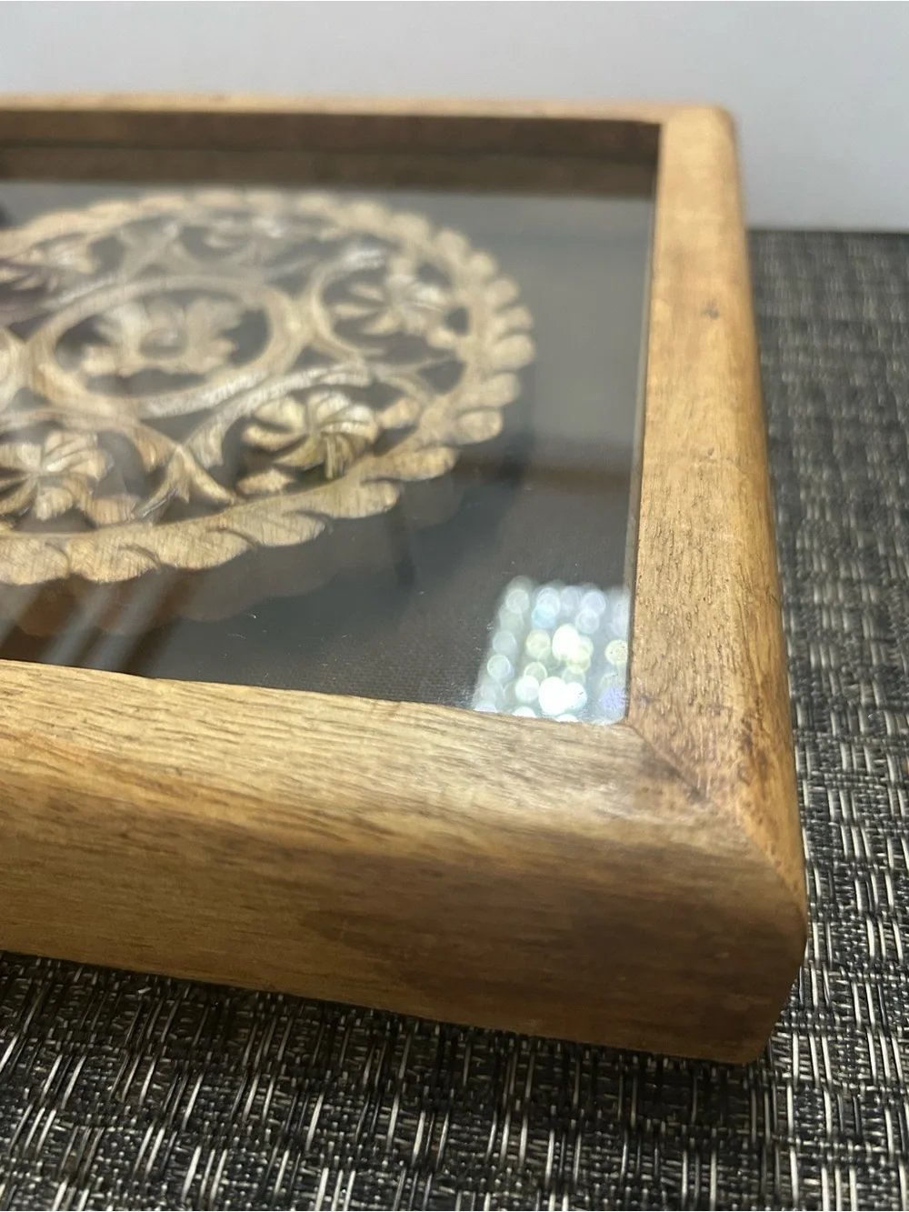 Hand Carved Wood Fretwork Framed Shadow Box Wall Art Medallion Decor