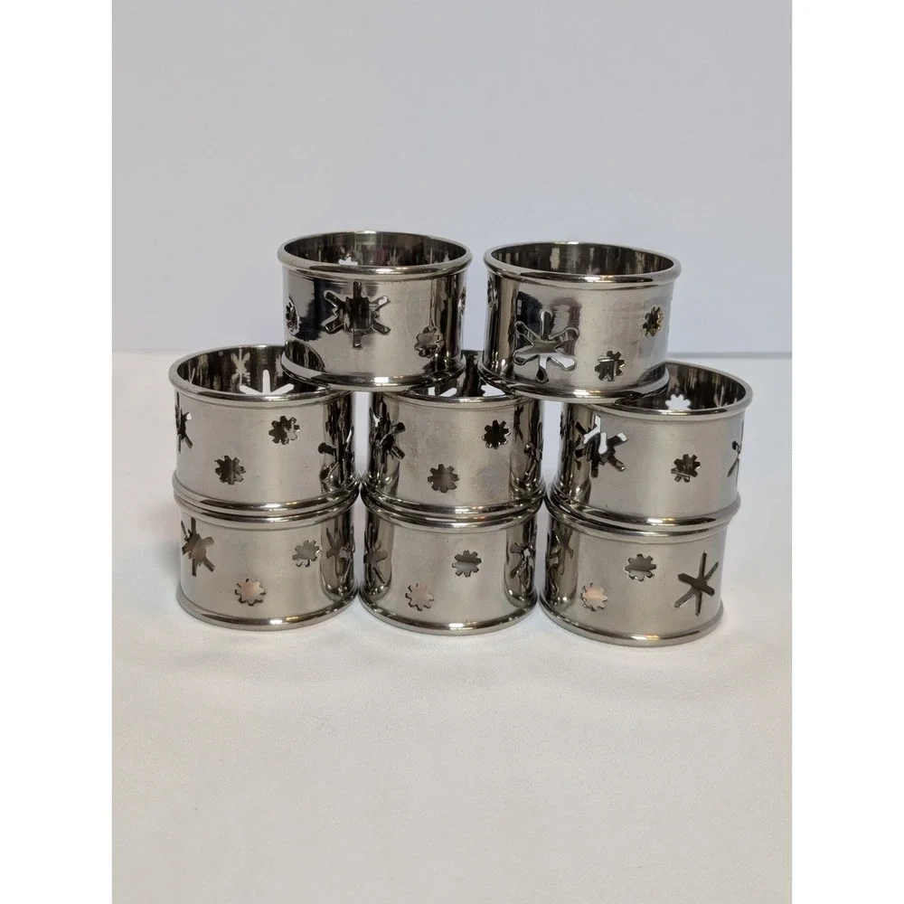 Dansk Set Of 8 Nickel Snowflake Napkin Holder Rings Silver 17214GB India