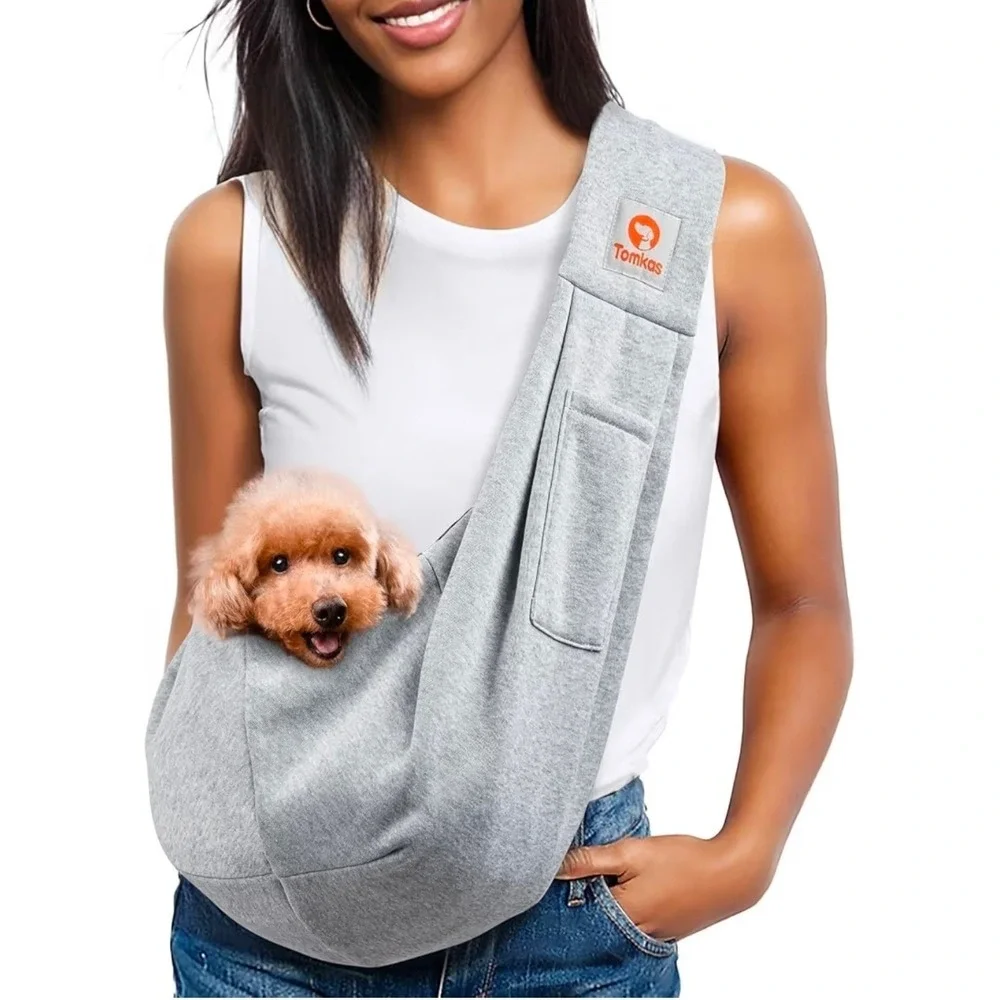 Tomkas Small Dog Cat Carrier Sling Black Reversible Hands Free Travel Bag