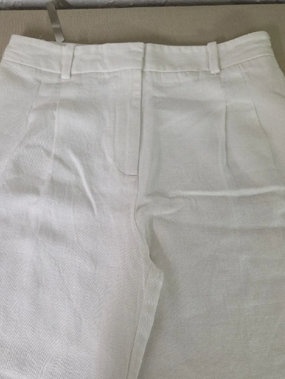 Zara White Textured High-Rise Pants Size MED