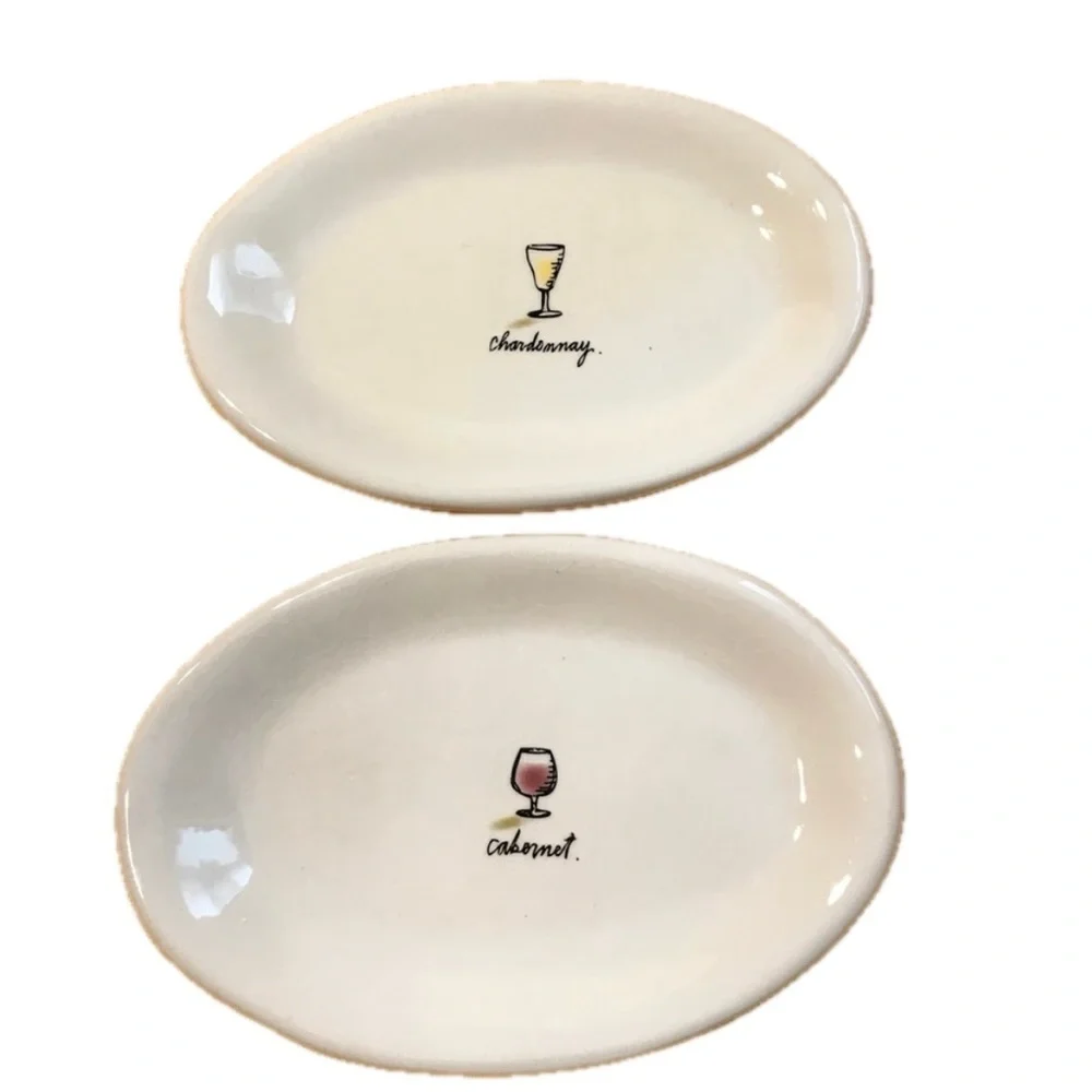 Rare Rae Dunn Wine Oval Plates Dishes Chardonnay Cabernet