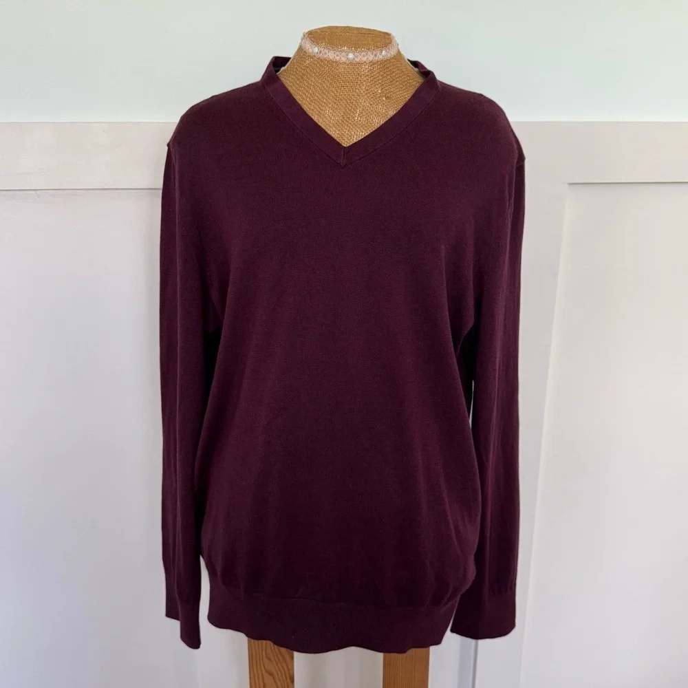 Banana Republic‎ Men's LARGE Pullover Sweater V-Neck Luxury silk cashmere Purple