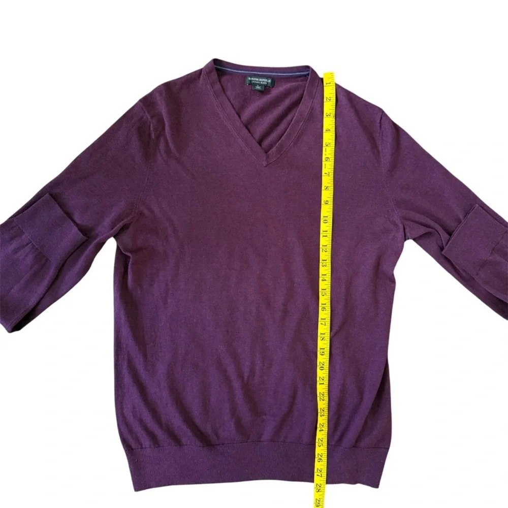 Banana Republic‎ Men's LARGE Pullover Sweater V-Neck Luxury silk cashmere Purple