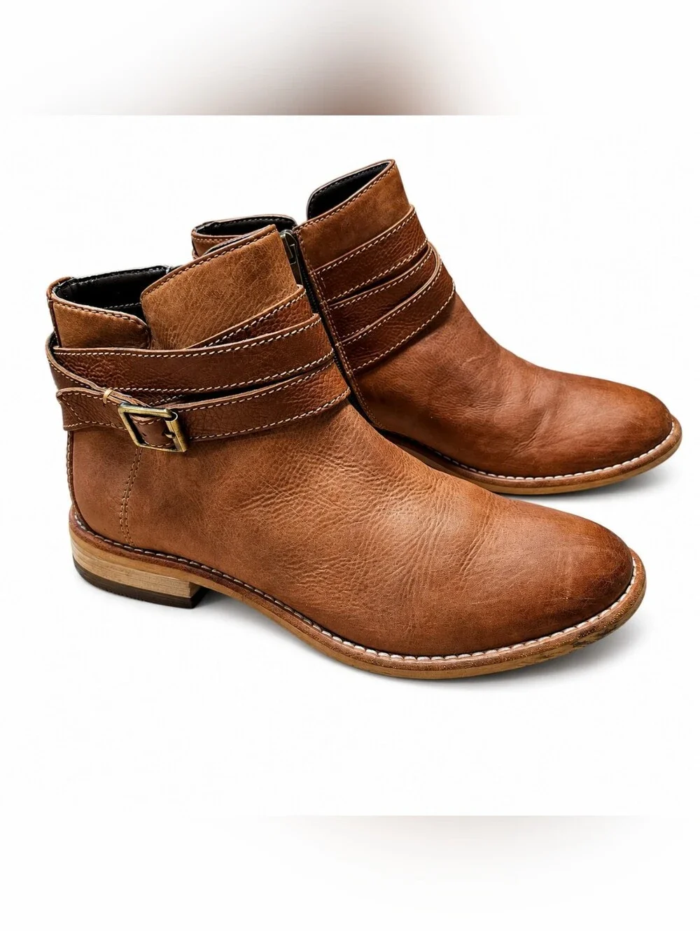Clarks Artisan Brown‎ Leather Ankle Boots Buckle Zip Moto Booties 7M