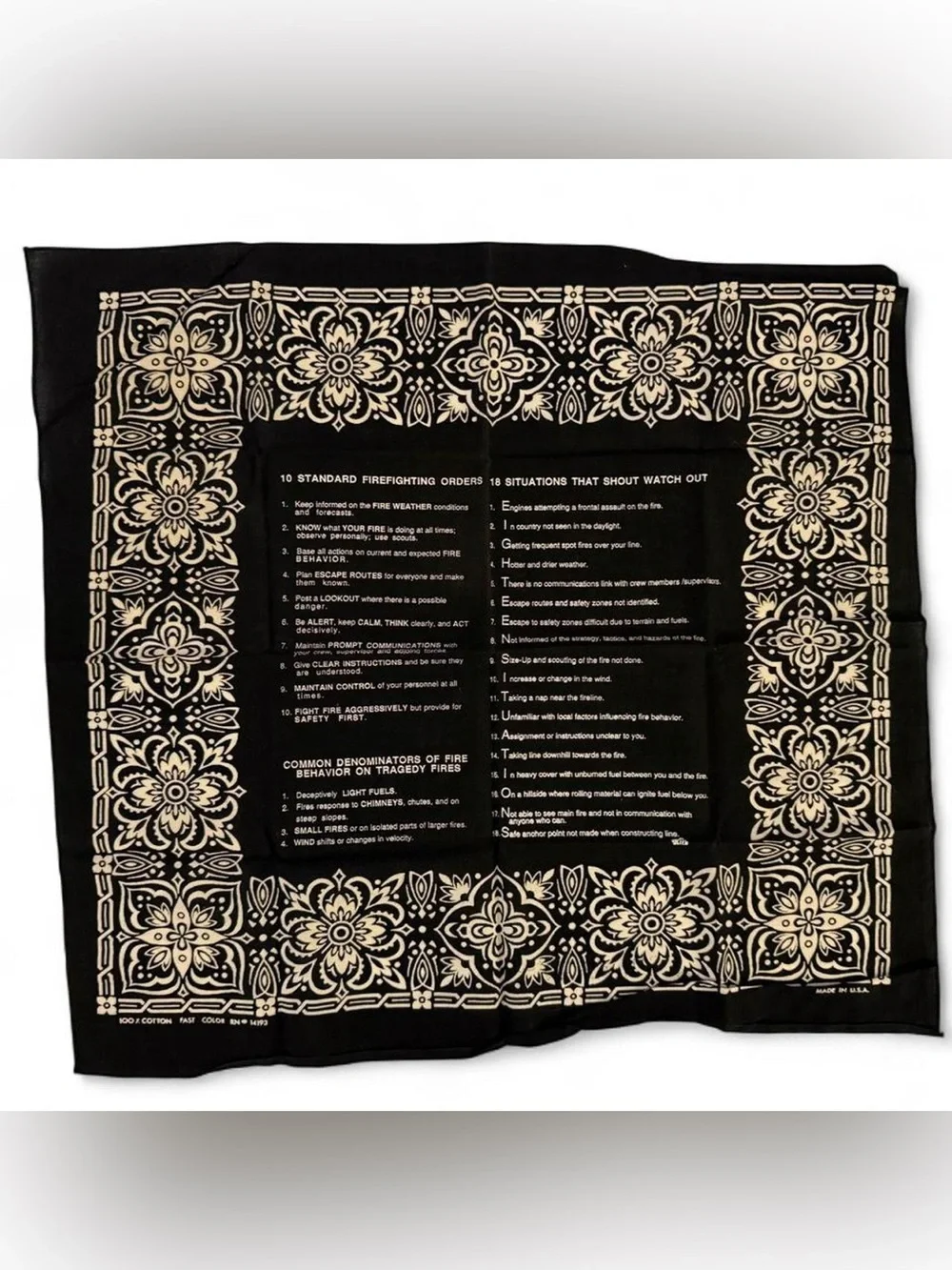 Vintage- Black Bandana Scarf with Cream Paisley Border