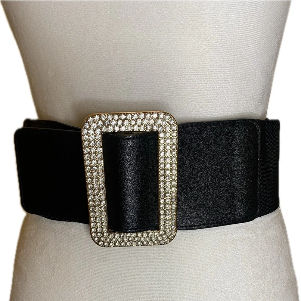 Stone Embellished Open Rectangle Elastic Belt