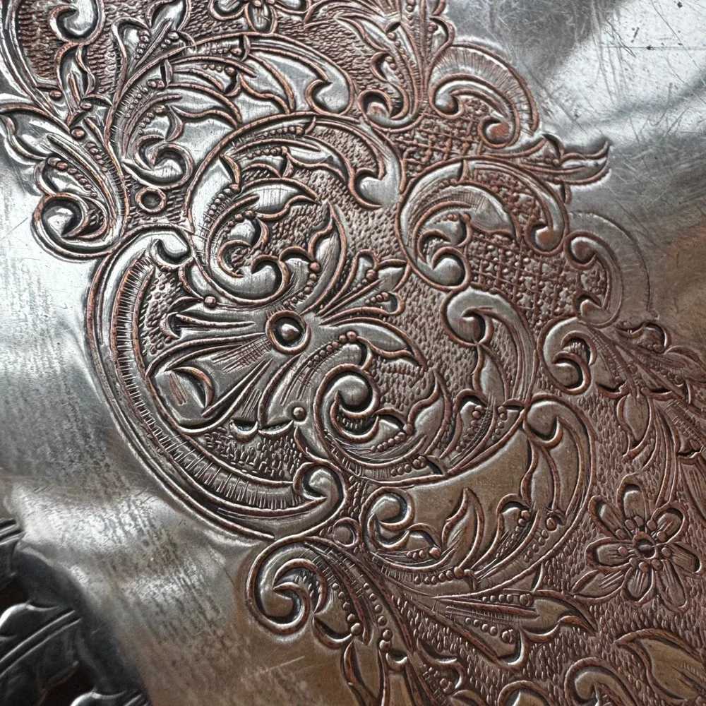 Antique European 540 Silver on Copper Tea Tray Art Nouveau‎ Floral Rope Rim 10.5